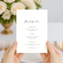 Tarjeta de menú de boda minimalista floral rosado