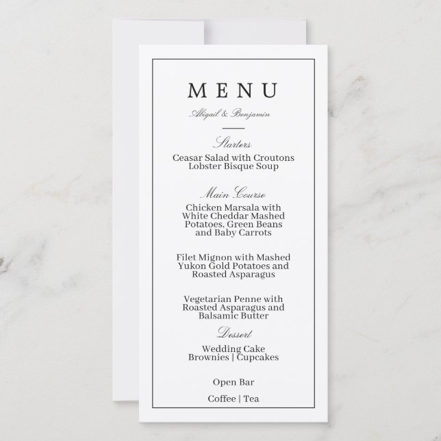 Tarjeta de Menú de Boda Minimalista Moderna (Anverso)