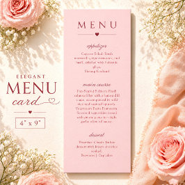 Tarjeta de menú de boda minimalista rosa y rojo ru
