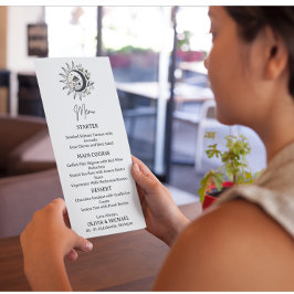 Tarjeta de menú de boda mística celestial