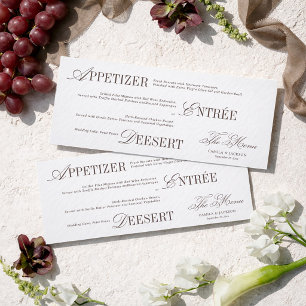 Tarjeta de menú de boda moderna blanca y marrón