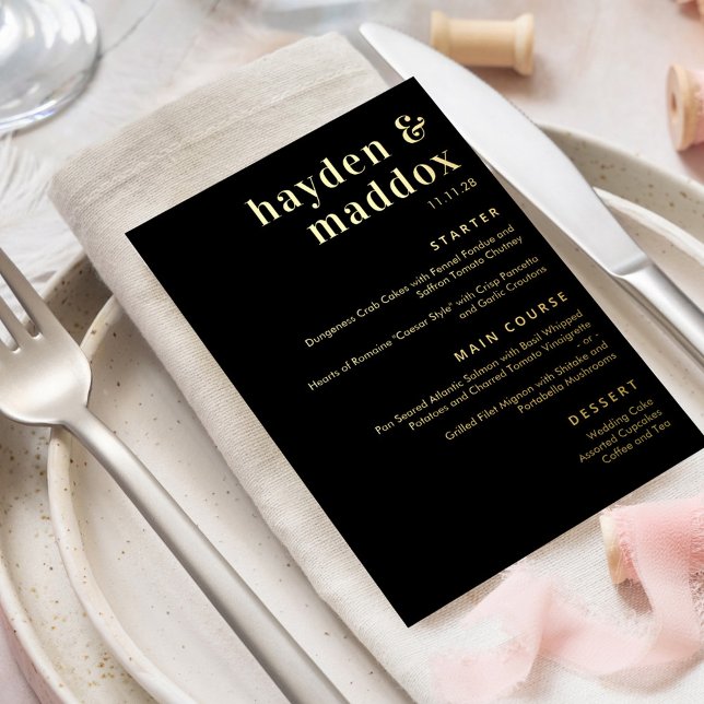 Tarjeta de menú de boda moderna con lámina metálic (Subido por el creador)