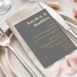 Tarjeta de menú de boda moderna con lámina metálic