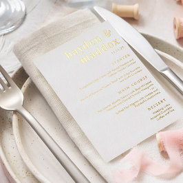 Tarjeta de menú de boda moderna de hoja real de nu