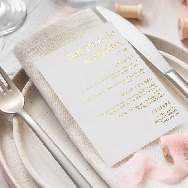 Tarjeta de menú de boda moderna de hoja real de nu (Subido por el creador)