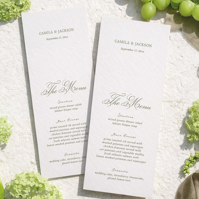 Tarjeta de menú de boda moderna de marfil y verde (Subido por el creador)