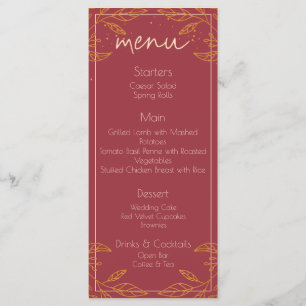 Tarjeta de menú de boda moderna elegante burgundy 