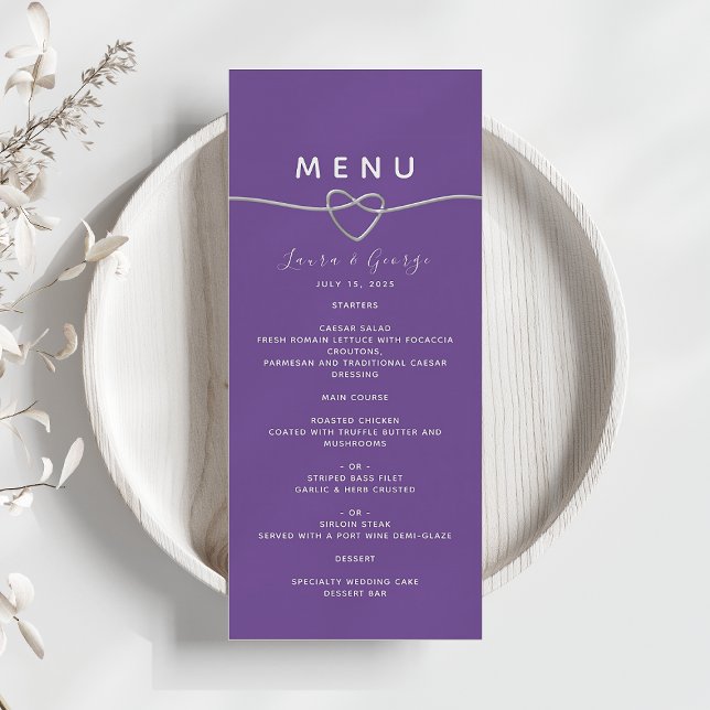 Tarjeta de menú de boda morado moderno (Subido por el creador)