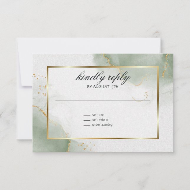 Tarjeta de Menú de Boda Muted Sage Oro Marmolado (Anverso)