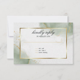 Tarjeta de Menú de Boda Muted Sage Oro Marmolado