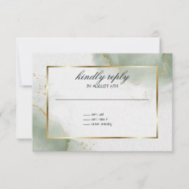 Tarjeta de menú de boda Muted Sage Oro Marmorizado