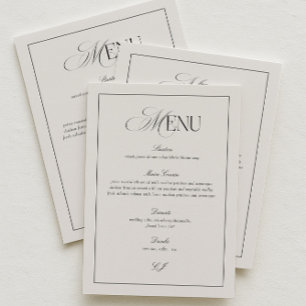 Tarjeta de menú de boda Negro y Marfil de Dinero A