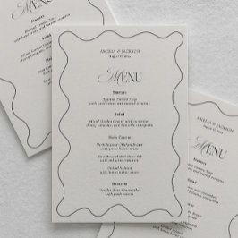 Tarjeta de menú de boda ondulado simple negro y ma
