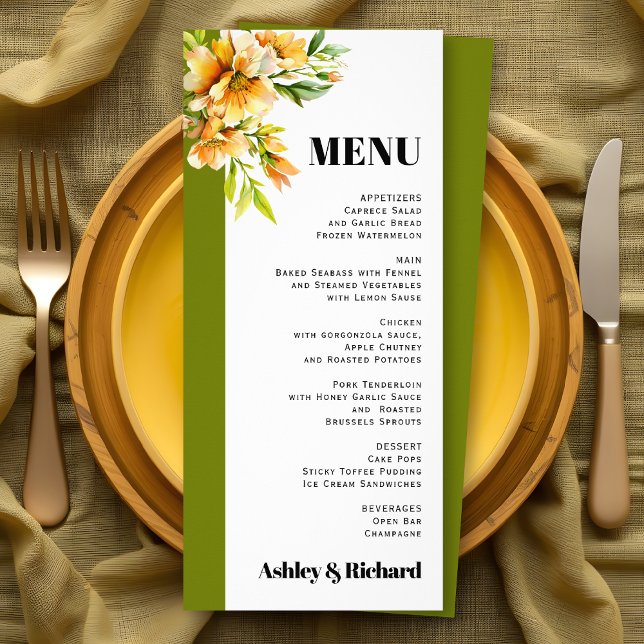 Tarjeta de menú de boda otoñal naranja amarilla de (Subido por el creador)