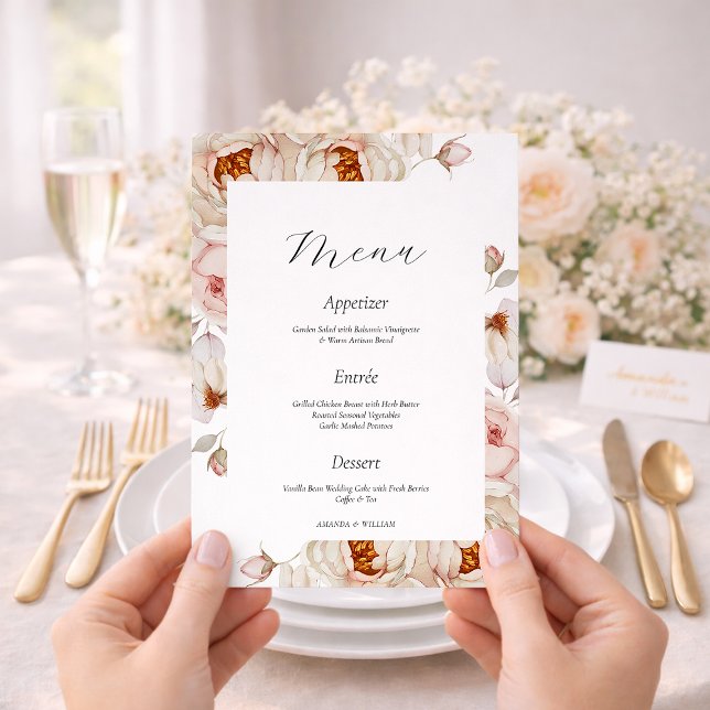 Tarjeta de menú de boda Peonies in Bloom (Subido por el creador)
