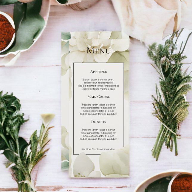 Tarjeta de menú de boda personalizada con follaje  (Muted Green Foliage Personalized Wedding Menu Card from Ricaso)