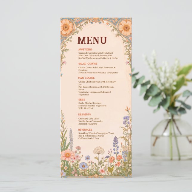 Tarjeta de menú de boda Retro Chic (Anverso de pie)