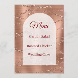 Tarjeta de menú de boda rosa dorado brillo blanco 