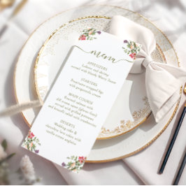 Tarjeta de menú de boda rústica de flores de prado
