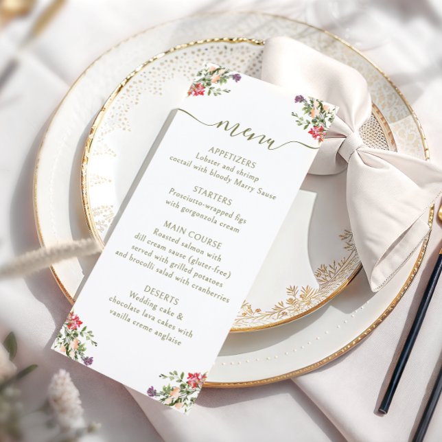 Tarjeta de menú de boda rústica de flores de prado (Subido por el creador)