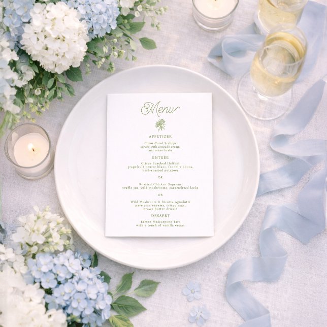 Tarjeta de menú de boda Sage Green Hydrangea 5x7 (Subido por el creador)