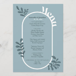 Tarjeta de menú de boda simple azul rococó