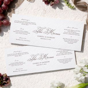 Tarjeta de menú de boda simple blanco y marrón