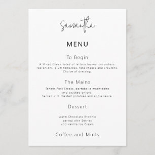 Tarjeta de menú de boda simple con nombre del invi