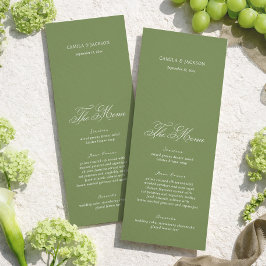Tarjeta de menú de boda simple en verde oliva