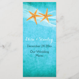 Tarjeta de menú de boda Starfish pair & vele beach