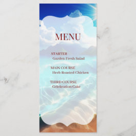 Tarjeta de menú de boda tropical con borde escalon
