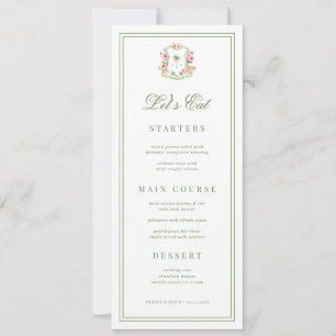 Tarjeta de menú de boda tropical con monograma de 