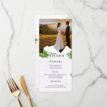 Tarjeta de menú de boda tropical romántica