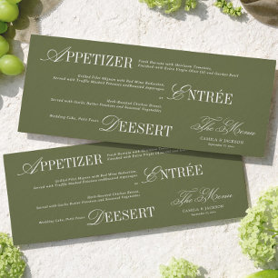 Tarjeta de menú de boda verde oliva con dinero ant