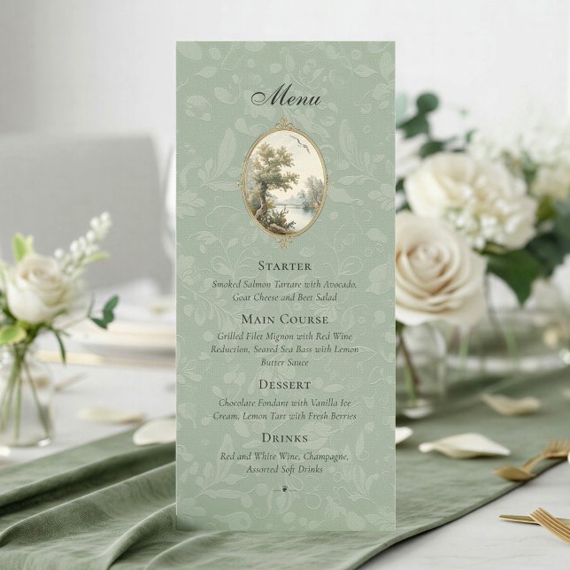 Tarjeta de menú de boda verde pastel de estilo pas (Subido por el creador)