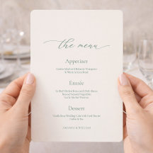 Tarjeta de Menú de Boda Verde Salvia Minimalista