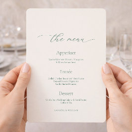 Tarjeta de Menú de Boda Verde Salvia Minimalista