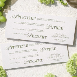 Tarjeta de menú de boda victoriana marfil y verde