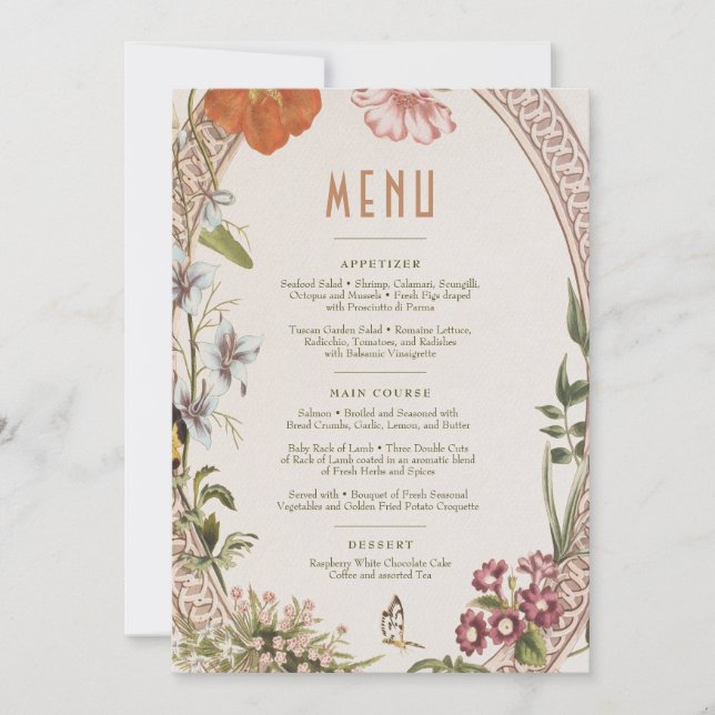 Tarjeta de menú de boda vintage (Anverso)