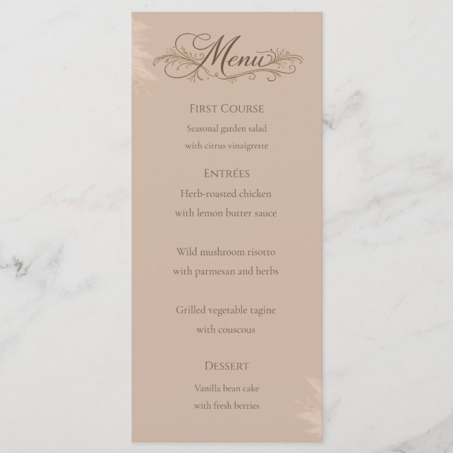 Tarjeta de menú de boda Whispering Pampas (Anverso)