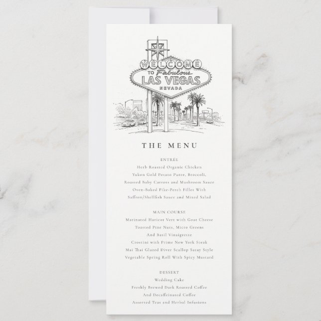 Tarjeta de menú de bodas con boceto de Las Vegas N (Anverso)