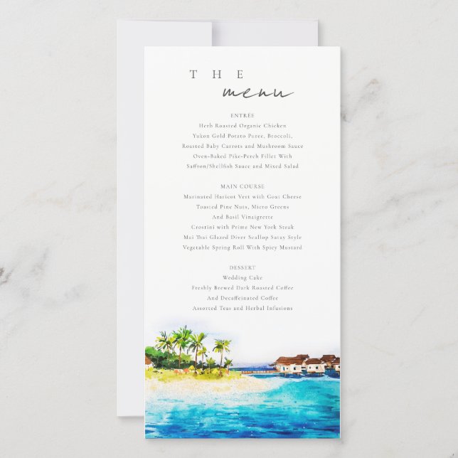Tarjeta de menú de bodas de la playa de Villa Seas (Anverso)