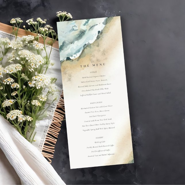 Tarjeta de menú de bodas de playa de arena de las  (Subido por el creador)