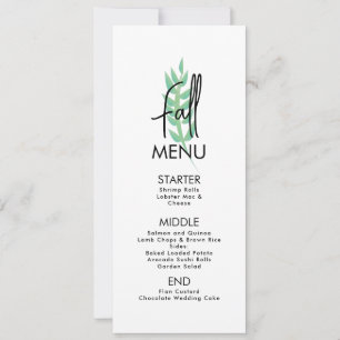 Tarjeta de menú de bodas de vegetación de hoja de