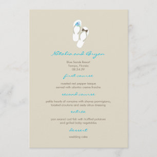 Tarjeta de menú de bodas Mr & Mrs Aqua Flip Flops 