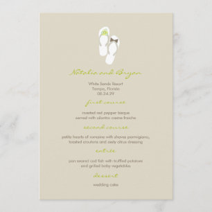 Tarjeta de menú de bodas Mr & Mrs Green Flip Flops
