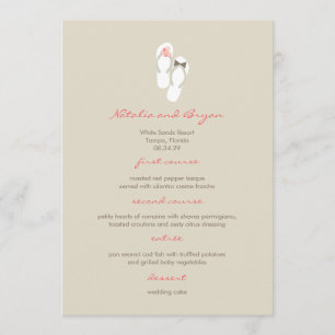 Tarjeta de menú de bodas Mr & Mrs Pink Flip Flops 