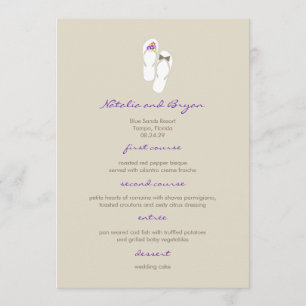 Tarjeta de menú de bodas Mr & Mrs Purple Flip Flop