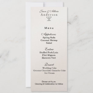 Tarjeta de menú de brillo de champán para bodas y