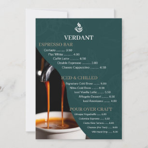 Tarjeta de menú de cafetería especializada en eleg